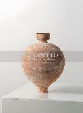 新中式现代手工陶瓷罐形沙色花器客厅玄关样板间售楼.处饰品摆件