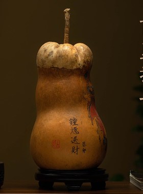 孤品【钟馗】非遗烙画 天然葫芦摆件家居客厅办公室玄关高端礼物