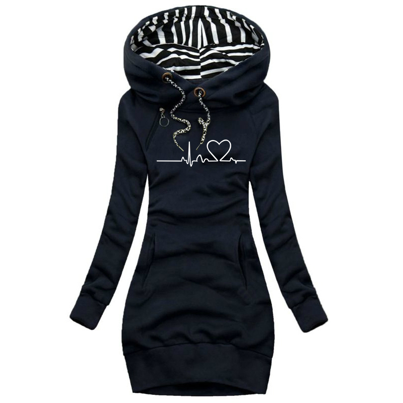 Women Sweater Dress Hooded Spring Autumn Ladies Long-图2