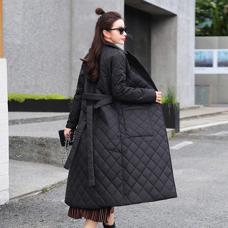 推荐Super Long straight winter coat with rhombus pattern Cas-图0