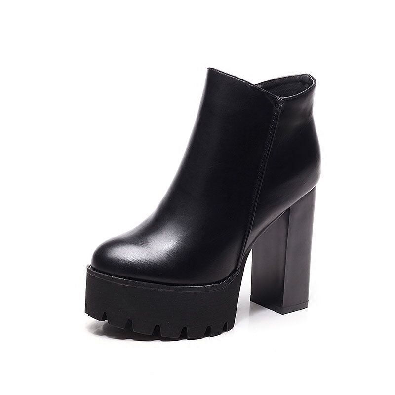 推荐Fashion New Women's Side Zipper Ankle Boots Platform-图3