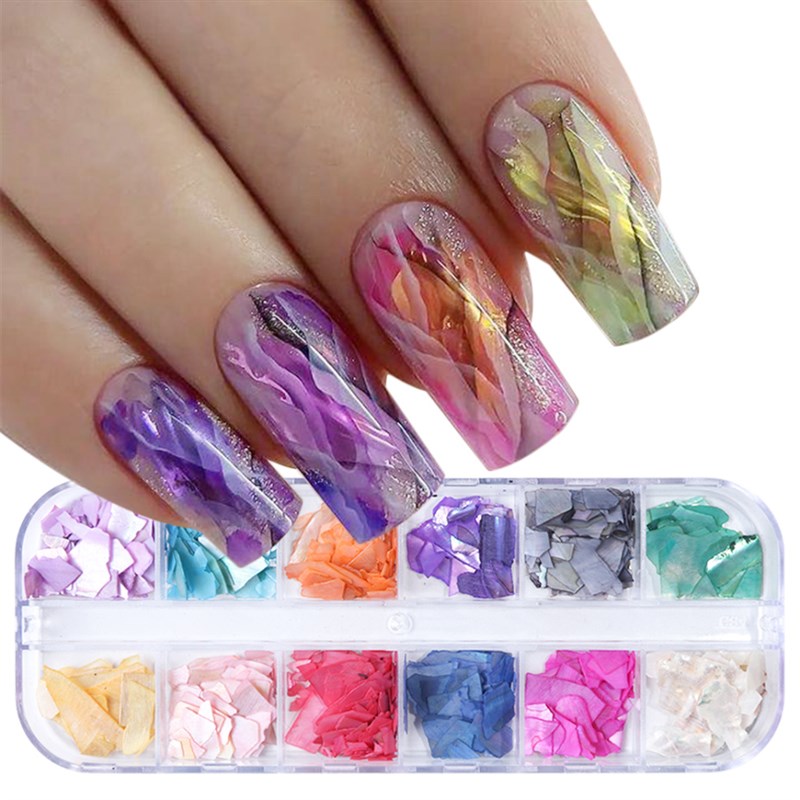 网红Nail Art Shell Flakes Broken Glass Mica Glitter Nails Ac - 图2