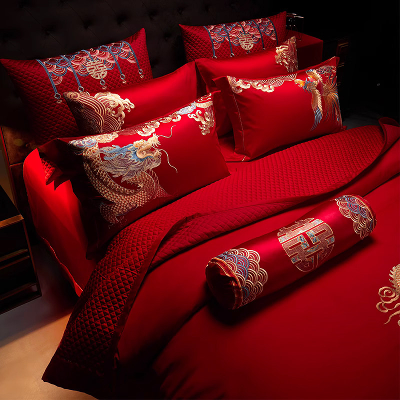 中式大红龙凤刺绣全棉婚庆四件套结婚礼喜被陪嫁床上用品,淘宝优惠券,粉丝福利购,淘宝优惠卷