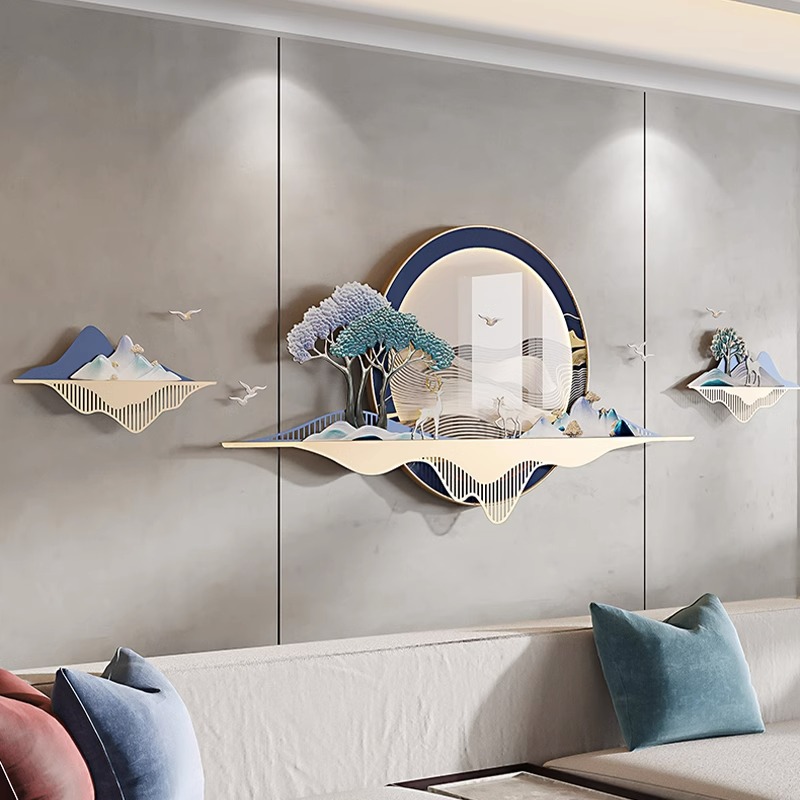 客厅装饰画大气3d立体新中式茶室墙上挂件山水壁饰沙发背景墙挂画 - 图1