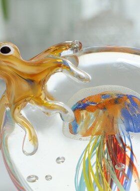 意器 琉璃摆件水母章鱼客厅样板间桌面玄关装饰送礼摆设软装孤品