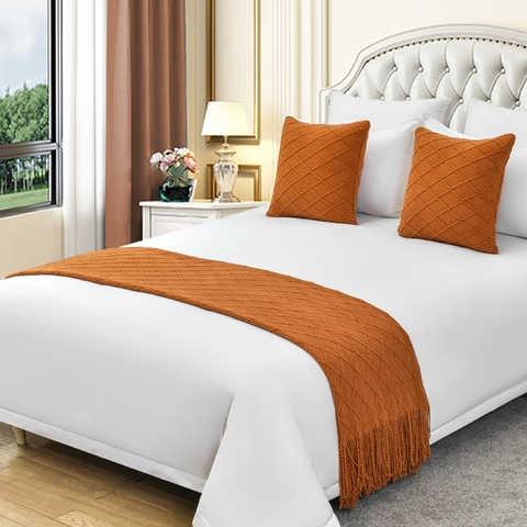 高档床旗宾c用酒店床上品新款沙发搭巾床搭抱枕织床尾馆针巾床 - 图0
