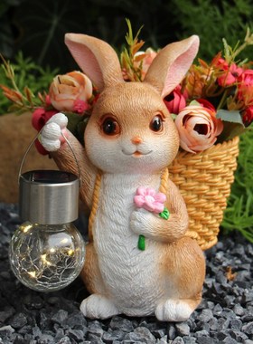 可爱兔子花盆太阳能布景观灯花园B户外庭院幼儿园装饰摆件多肉盆