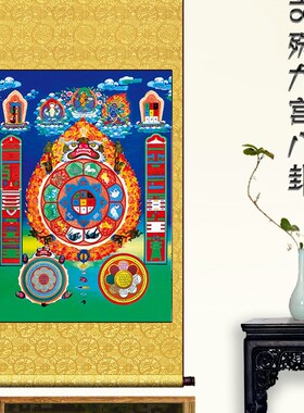 文殊九宫八卦佛卡客厅玄清高关唐像软装饰画画壁画墙画
