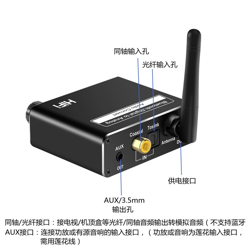 蓝牙接收器5e.0无损接老式音响箱功放同轴光纤转换器音频适配器U