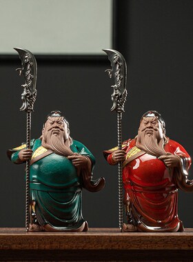 创意紫砂人物摆件关羽关公家居客厅茶室精品茶道茶台茶桌装饰摆设