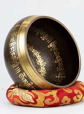 尼泊尔手工佛音碗瑜伽颂钵音疗六字梵文经文静心钵瑜伽铜盂摆件