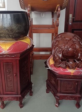 寺院法器龙雕大木鱼铜磬配木锤棉垫子木架手工雕刻无心材草花梨