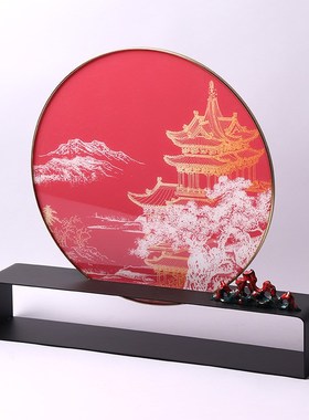 新中式红色亚克力古典禅意摆件客厅样板房玄关R售楼处大堂软装饰