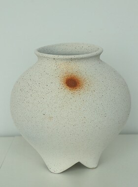 侘寂风粗陶花器禅意插干花花瓶高H级感手工陶瓷陶罐装饰摆件