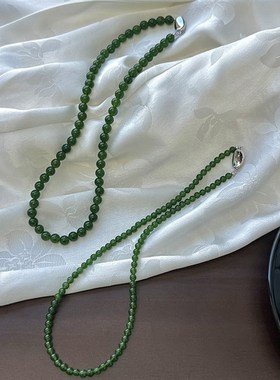 绿色玉髓串珠碧玉l色新中式项链元宝扣锁骨链项链冷淡风高级感轻
