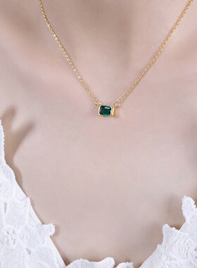 简约时尚通c勤小众个性优雅镶嵌设计绿色饰品极简风钛钢镀金项链