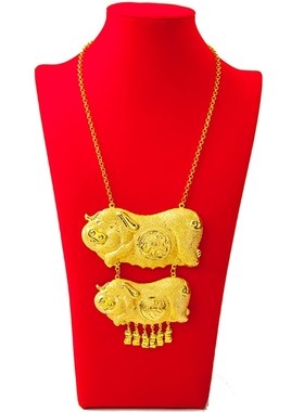 金店橱窗仿真金猪l牌龙凤猪牌镀金婚庆结婚新娘项链首饰品好商