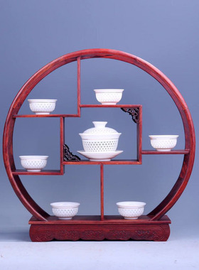 圆形博古架红酸枝多宝阁小圆形博古架茶具客厅明清古Z典装饰送礼