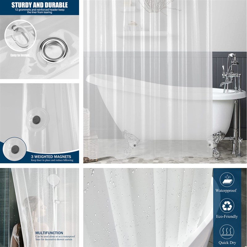 新品PEVA Shower Curtain Waterproof Plastic Clear Bath Curta-图2