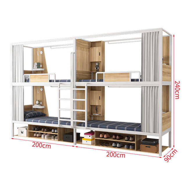 Bed staff craft combination apartment bed elevated table human bed under bed sheet student double iron bed bookcase one dormitory