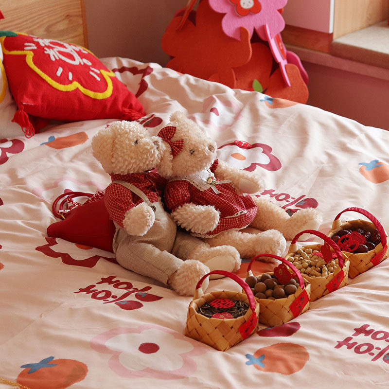 稻草兔兔结婚床上用品四件套婚庆红色婚房喜被床单被罩被套婚礼,淘宝优惠券,粉丝福利购,淘宝优惠卷