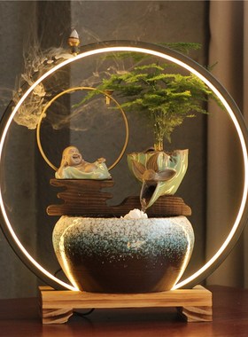 流水器摆件 开业礼品 电视柜办公室小鱼缸新中式陶瓷禅意客厅软装