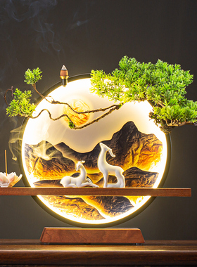 电视柜装饰招财陶瓷摆件鹿一对千里D江山灯圈中式客厅玄关工艺摆