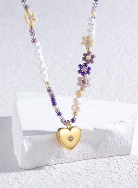 钛钢项链 ins简约风q复古串珠蓝色雏菊项链不锈钢串珠毛衣链高级