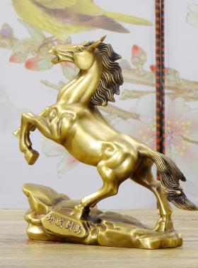 纯铜马摆件马到成功生肖马奔马玄关家居装饰品办公室工艺品铜跃马