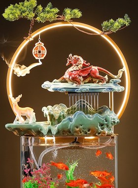 创意流水玻璃鱼缸貔貅招财落地款循环水客厅喷泉景观摆件开业礼品