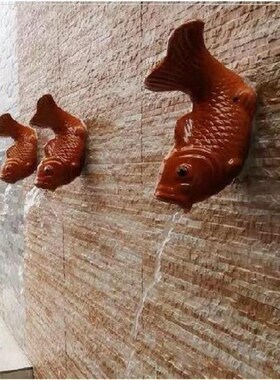挂件墙挂中式陶瓷出水喷泉鱼头屋檐外墙屋顶排水口锦鲤鱼流水动物