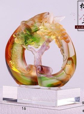 琉璃松鹤延年摆件中国风老人生日祝寿礼物装饰品中式松树工艺品