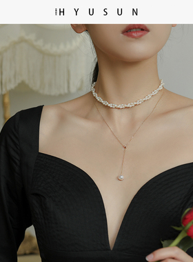 工厂销天然珍珠锁骨项链女简约气A质轻奢小众设计高级感法式潮网