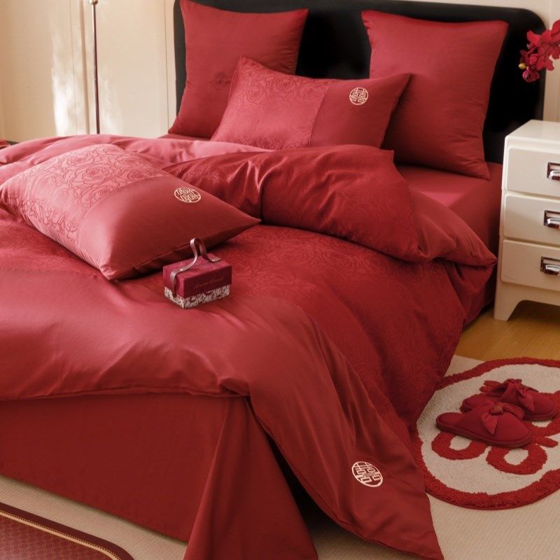 中式结婚四件套大红色新婚陪嫁被套婚庆床上用品婚房喜被,淘宝优惠券,粉丝福利购,淘宝优惠卷