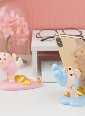 创意功夫兔手机架摆o件可爱兔年平板支撑架办公室追剧神器装饰品