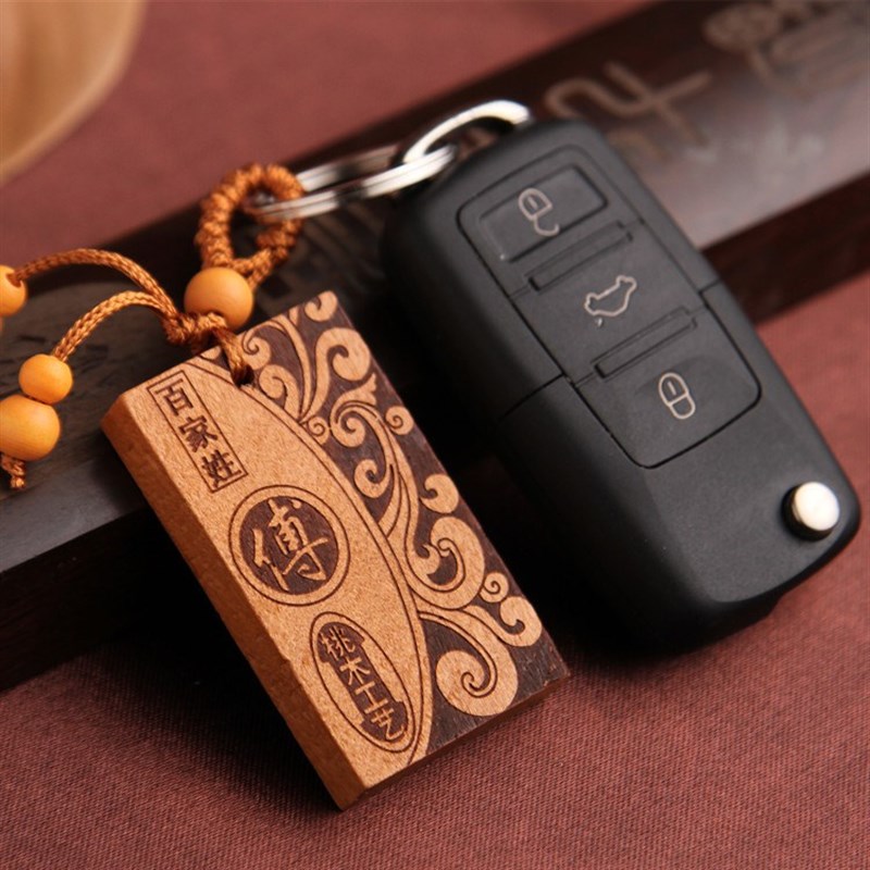 Mahogany of key chain pendant surnames totem wood carving - 图2