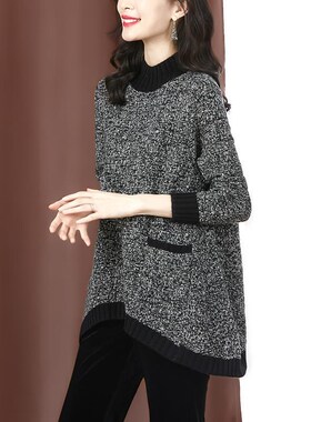 毛衣加厚上衣女春装新款半高领韩版长袖中长款洋气宽松针织衫聚会