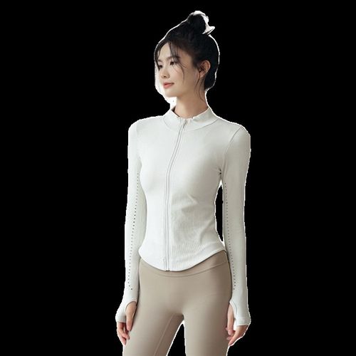 瑜伽服女秋冬新款拉炼立领运动外套修身显瘦长袖外穿跑步健身上衣 - 图3