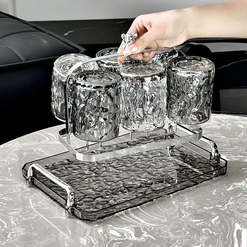 高颜值水杯套装家用客厅茶杯玻璃水杯子收纳置物杯架托盘沥水水具,淘宝优惠券,粉丝福利购,淘宝优惠卷