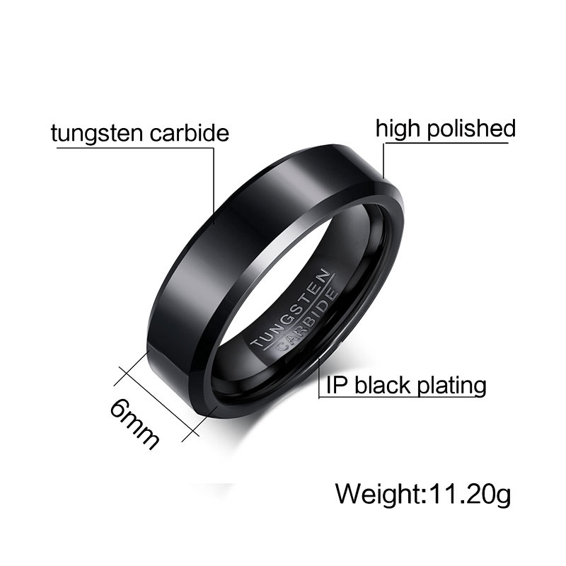 速发Vnox Black Tungsten Carbide Men's Ring Wedding Engagemen-图1