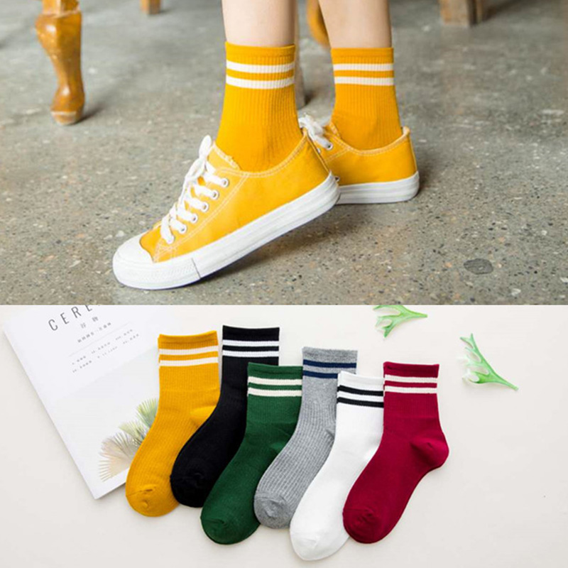 极速Funny Cute Cotton Loose Striped Crew Socks Women Fashion - 图2