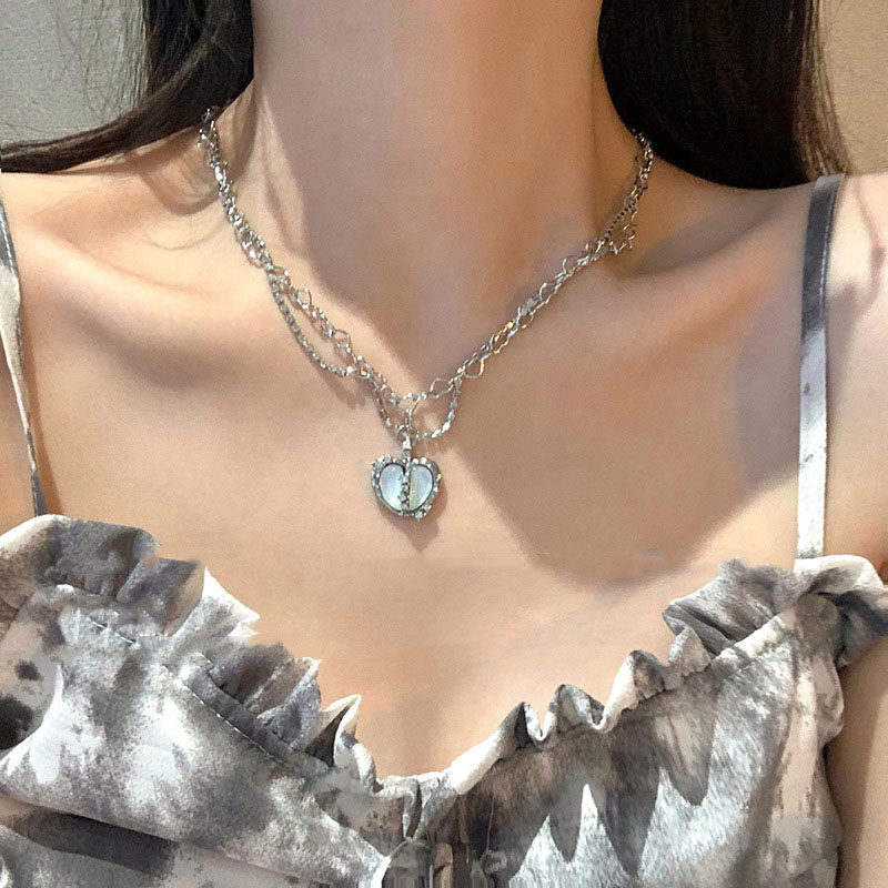 新品Punk Goth Heart Pendant Necklaces Choker Clavicle Chain-图2