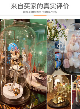 永生花玻璃罩展示盒积木手办装饰摆件标本干花工艺品透明防尘罩子