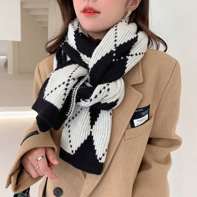 推荐Winter New Cashmere Scarf Imitated Cashmere Black And Wh-图3