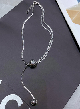 网红圆球钛钢项链女冷淡风高级感轻奢气质小众设计锁骨链配饰