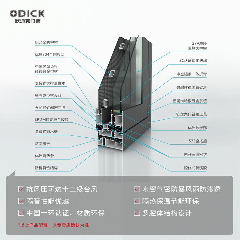 欧迪克星河断桥铝门窗封阳台 客厅落地窗别墅隔音系统铝合金门窗