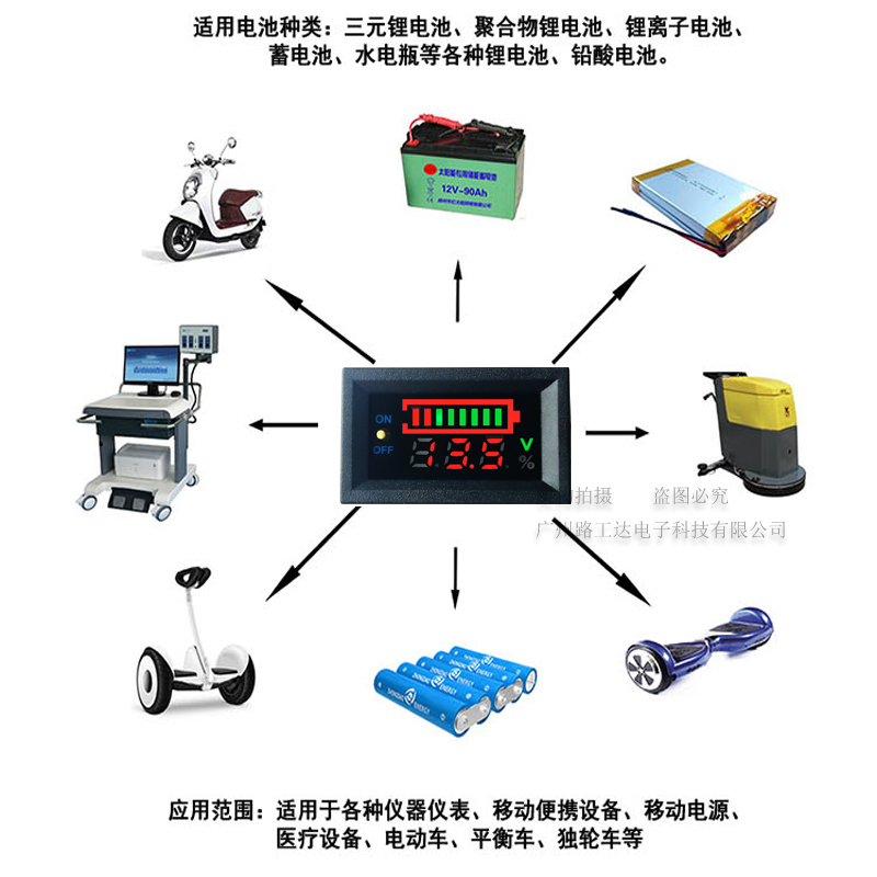 两线数显电压电量表  电动车电量仪表 电瓶电压电量显示器带开关