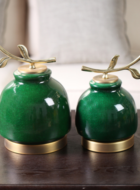 新中式玄关装饰品客厅电视柜摆件创意陶瓷工艺品绿色摆设样板房