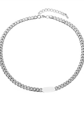 圆方牌六面磨古巴项链嘻哈潮欧美颈链hiphop钛钢V轻奢小众男女潮