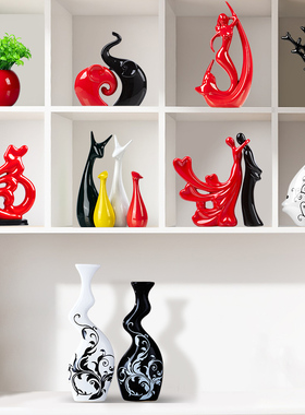 花瓶摆件家居f创意装饰品现代简约客厅酒柜卧室玄关牛腿黑白色花